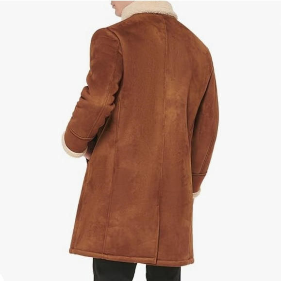 Guess Mens Double-Breasted Faux Shearling Long Coat Faux Suede Faux Fur #678 - Picture 3 of 16